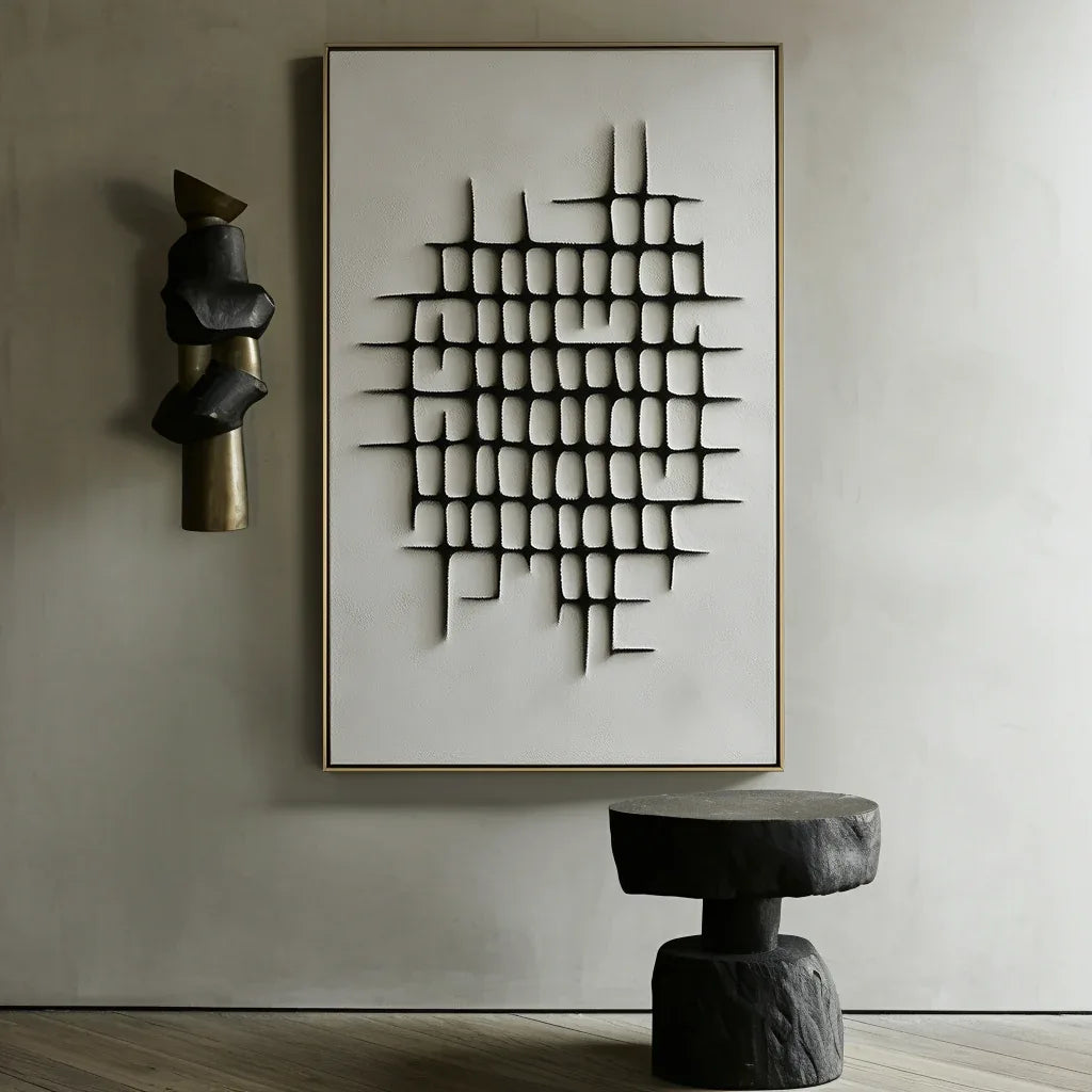 Fractured Grid-Modern Minimalist Geometric Grid Texture Wall Art - artextured