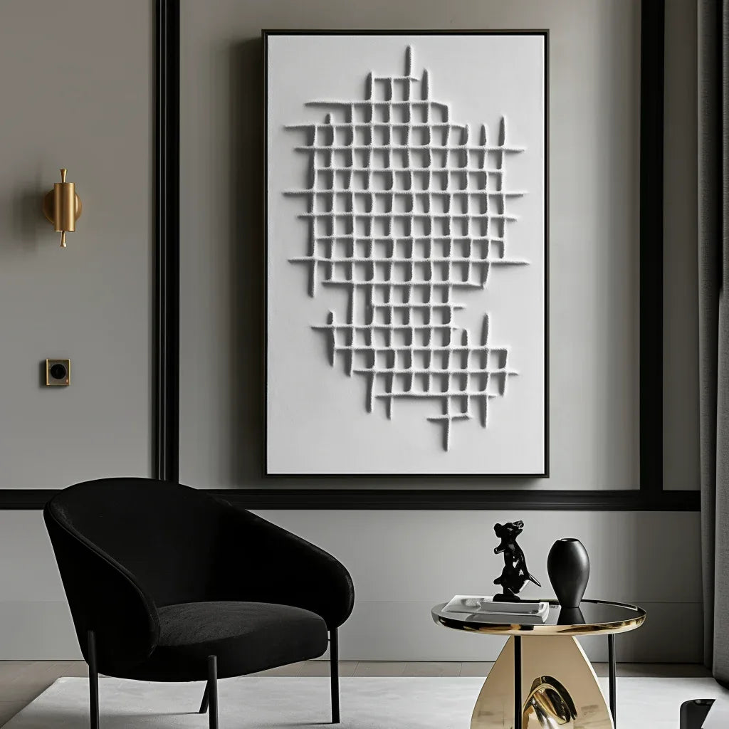 Structured Silence-Geometric Structure Abstract Grid Texture Wall Art - artextured
