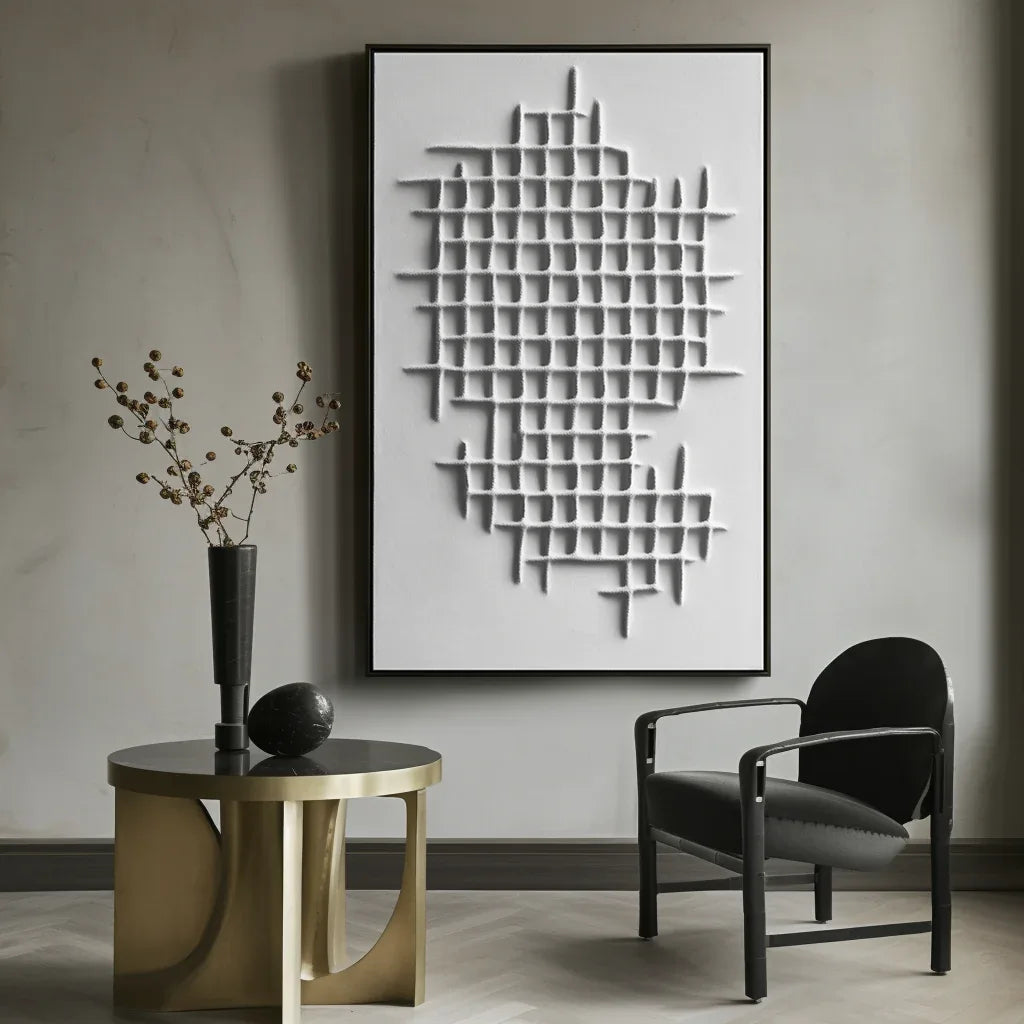 Structured Silence-Geometric Structure Abstract Grid Texture Wall Art - artextured