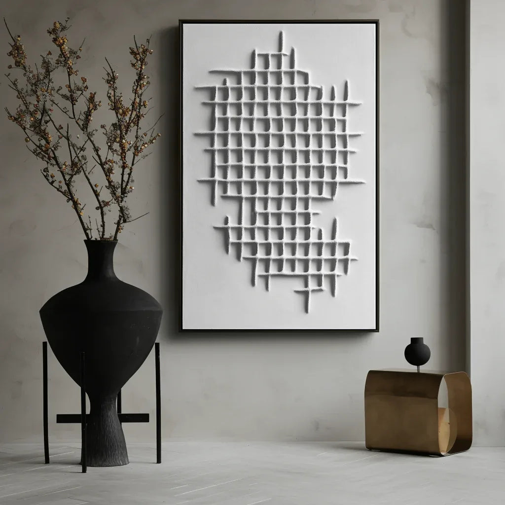 Structured Silence-Geometric Structure Abstract Grid Texture Wall Art - artextured