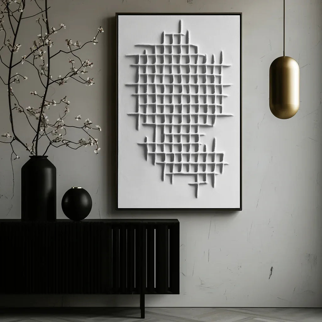 Structured Silence-Geometric Structure Abstract Grid Texture Wall Art - artextured