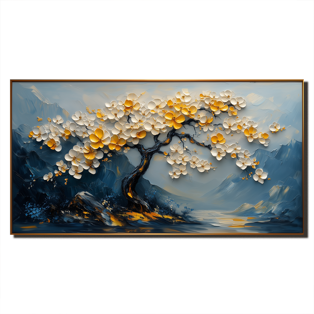 Serene Blossom-Hand-Painted Texture Floral Tree Wall Art#FL10045