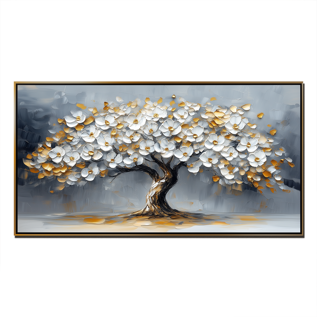 Blossom Symphony-Modern Interior Design Golden White Tree of Life Texture Wall Art