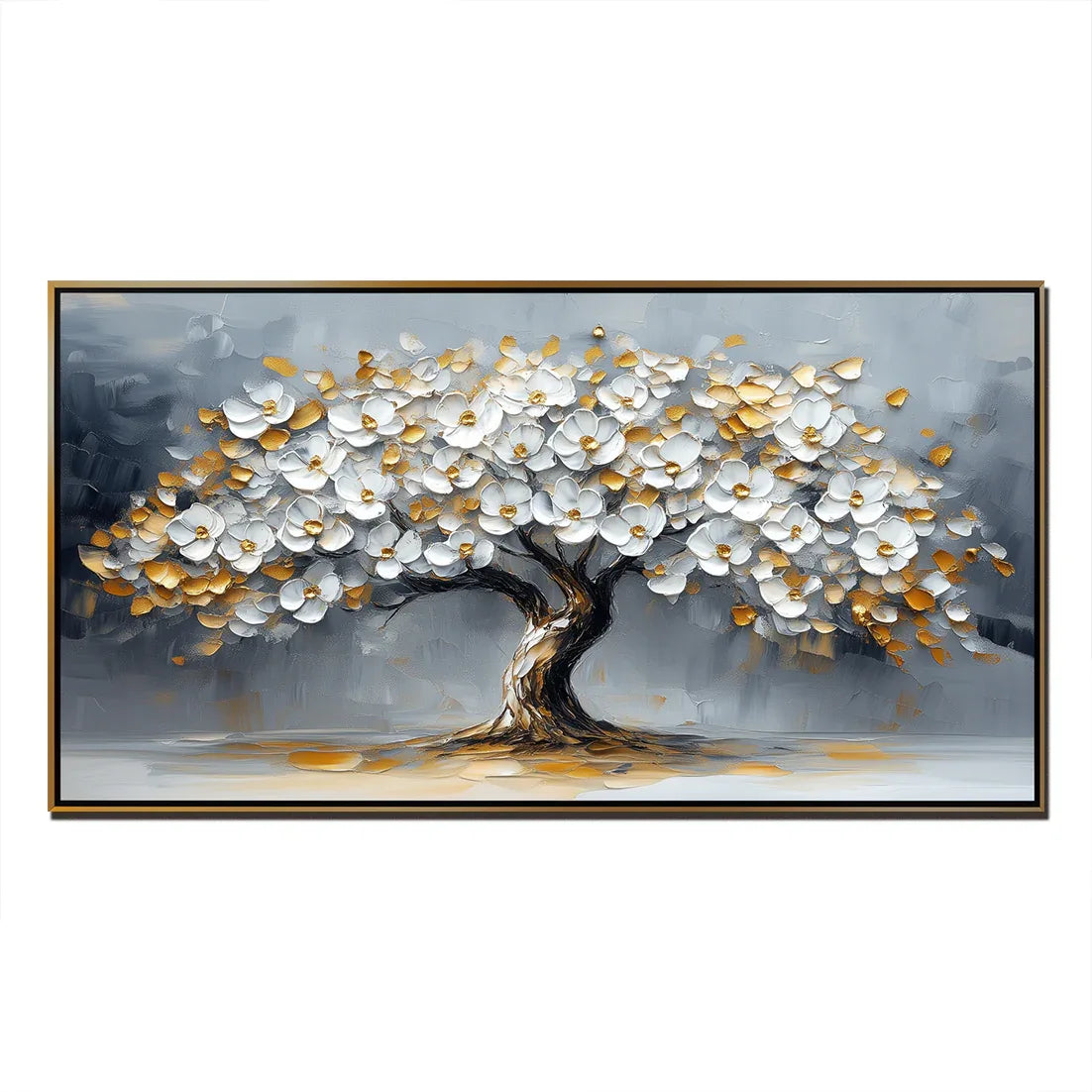 Blossom Symphony-Modern Interior Design Golden White Tree of Life Texture Wall Art - artextured
