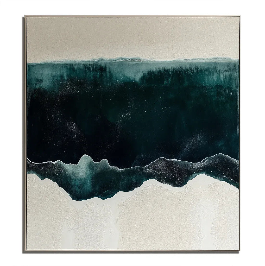 Deep Teal and Cream Waves - Ocean Abstract Art - artextured