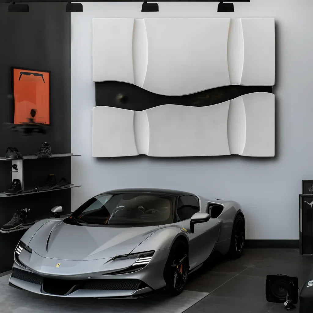 Black & White Sculptural Painting - Divide and Flow - artextured