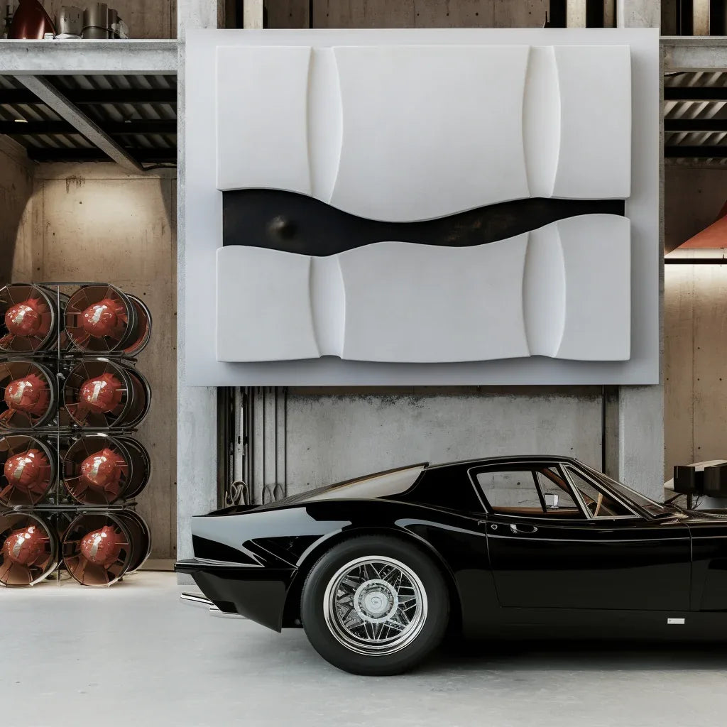 Black & White Sculptural Painting - Divide and Flow - artextured