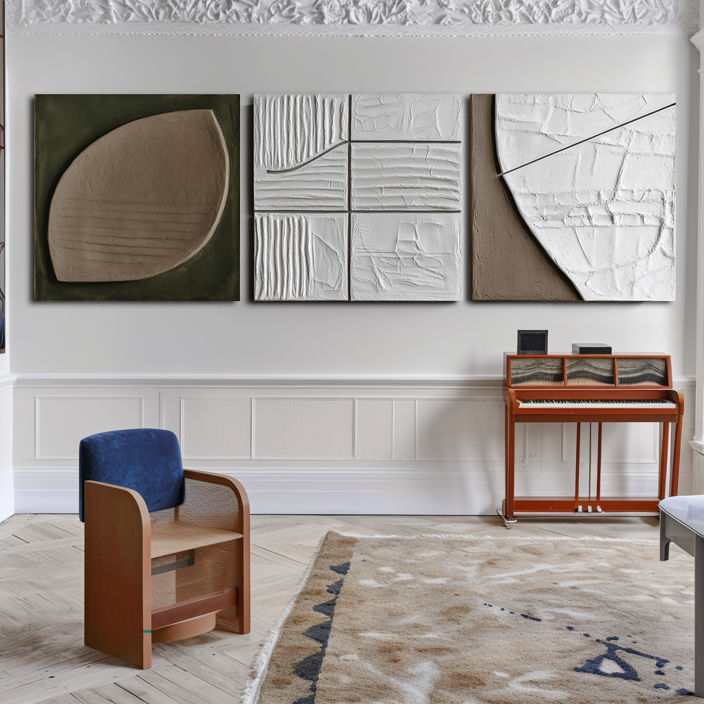 Earth Form Trio – Textured Minimalist Wall Art Set of 3#WP250340