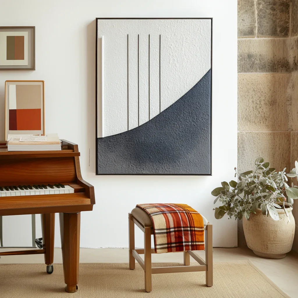 Minimalist Geometric Relief Painting - Quiet Axis - artextured