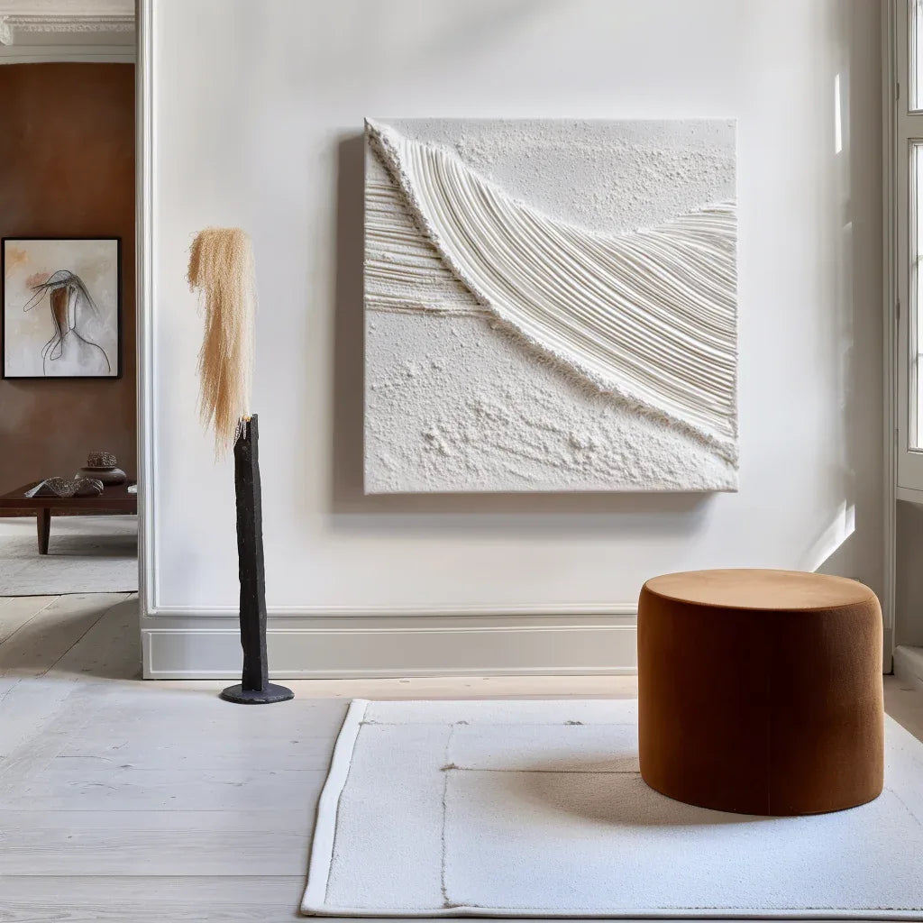 3D White Sculptural Abstract Painting - Echoes in White - artextured