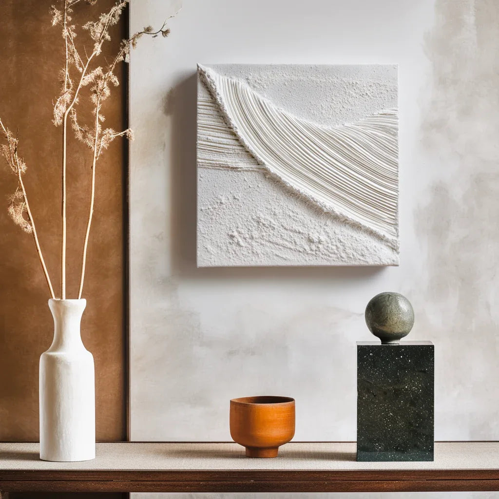 3D White Sculptural Abstract Painting - Echoes in White - artextured