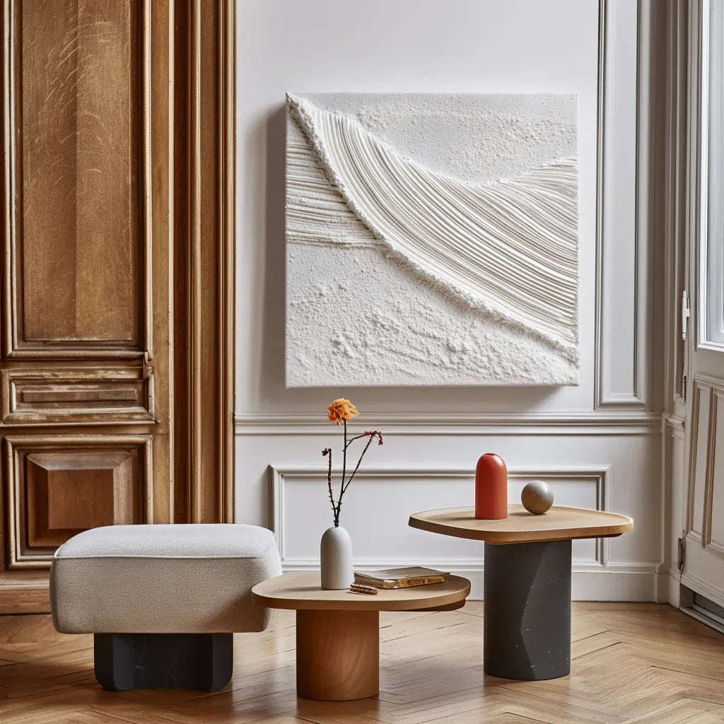 3D White Sculptural Abstract Painting - Echoes in White - artextured