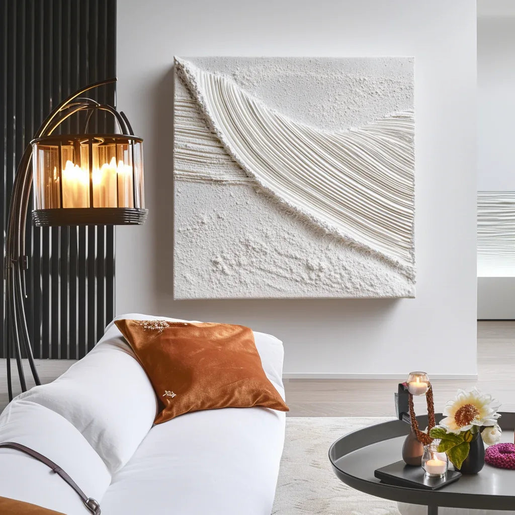 3D White Sculptural Abstract Painting - Echoes in White - artextured