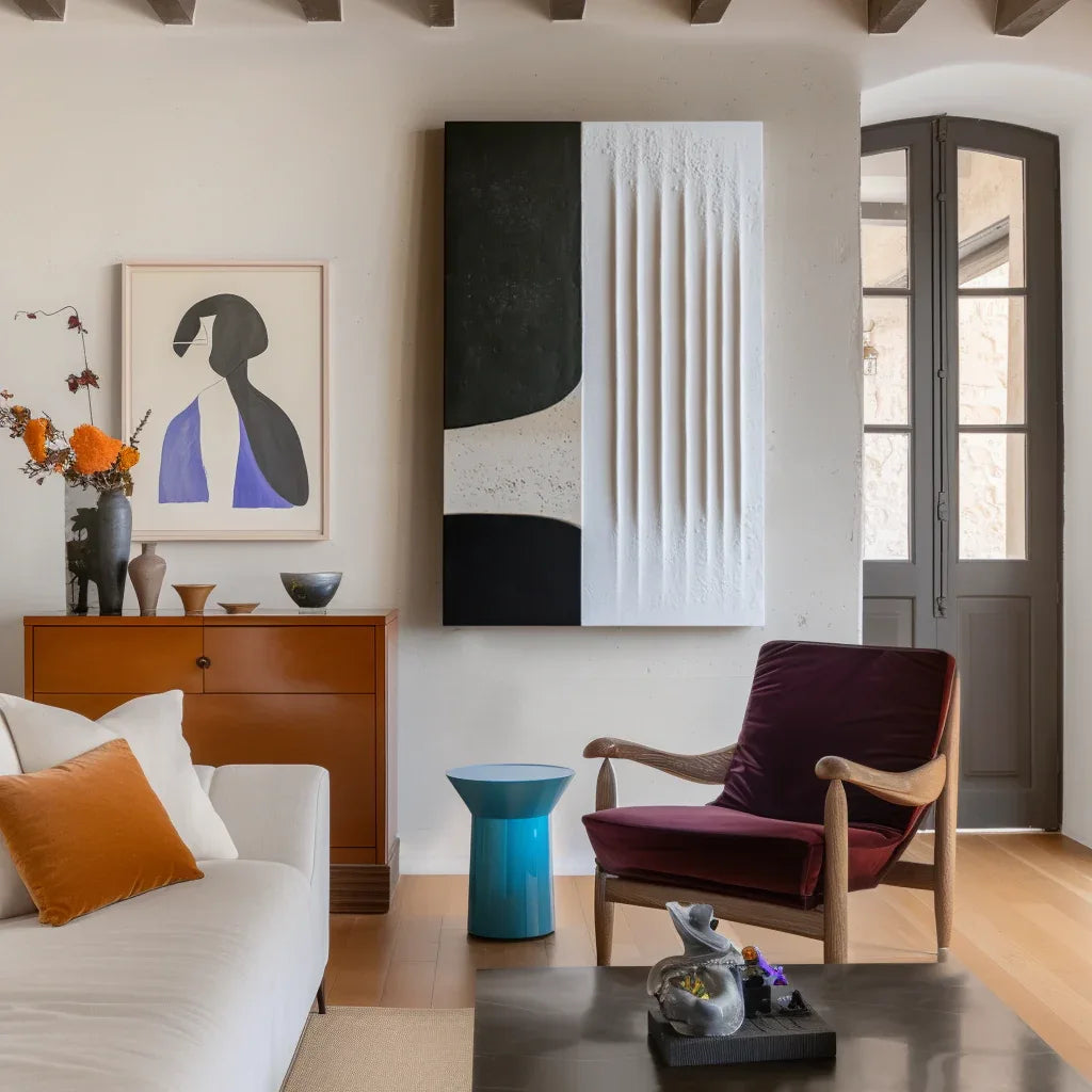 Black and White Relief Painting - Monolith Divide - artextured