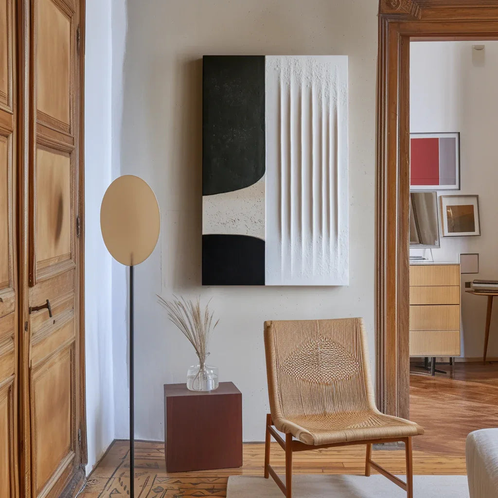 Black and White Relief Painting - Monolith Divide - artextured