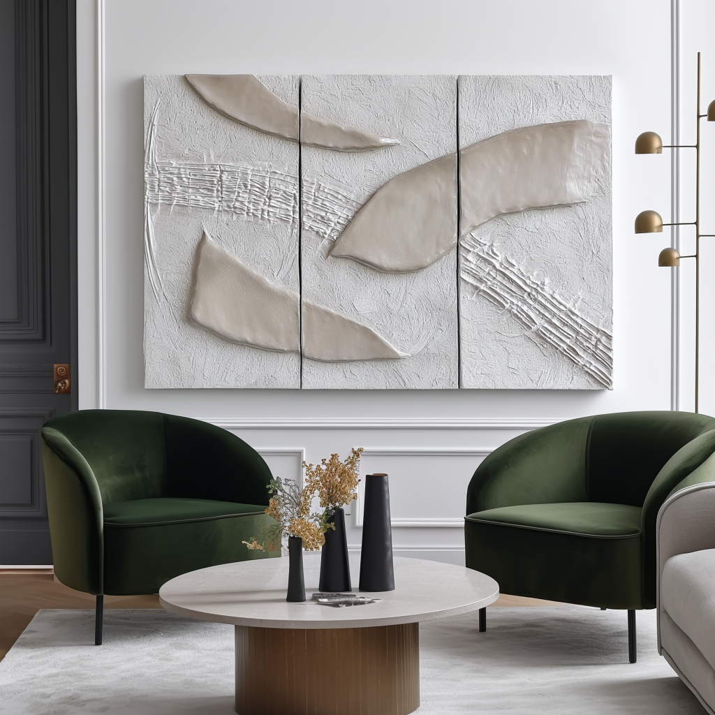 Ivory Flow Panels – Textured Minimalist Wall Art Set of 3#WP250370