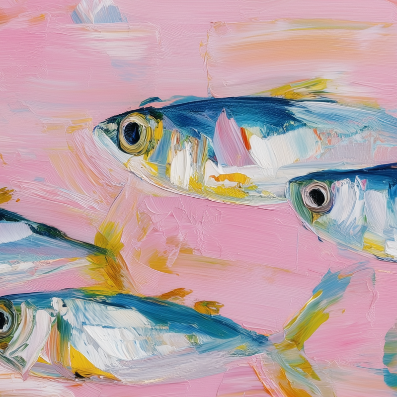 Abstract Fish Wall Art | Textured Oil Painting on Pink Background for Modern Coastal Décor