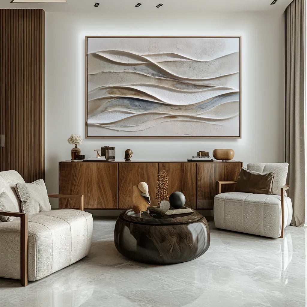 Flowing Harmony – Modern Minimalist Decoration 3D Beige Wave Texture Wall Art - artextured