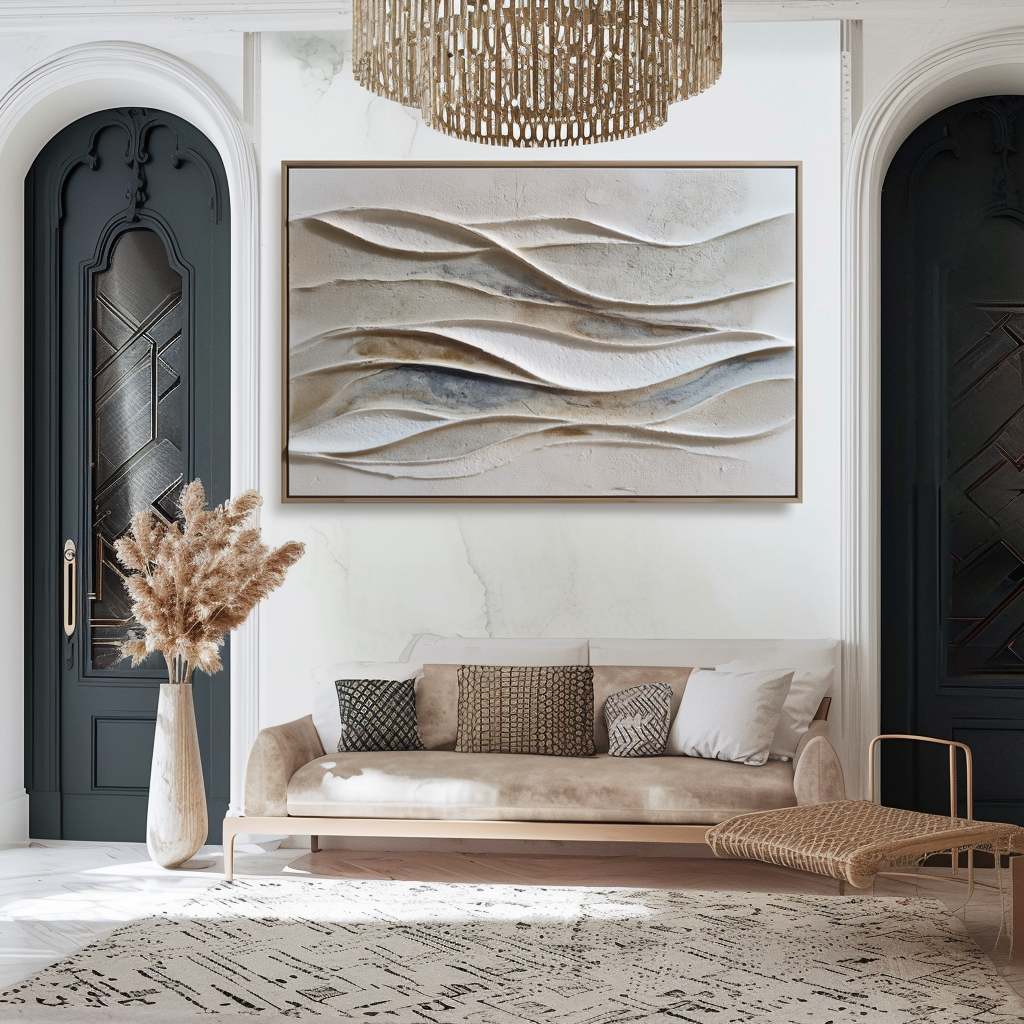 Textured wave wall art in neutral tones for modern home décor