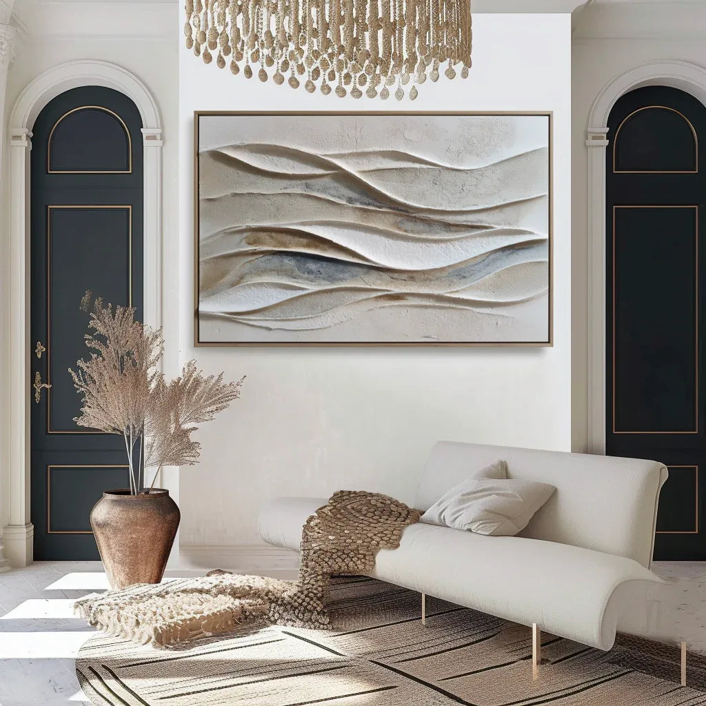 Flowing Harmony – Modern Minimalist Decoration 3D Beige Wave Texture Wall Art - artextured