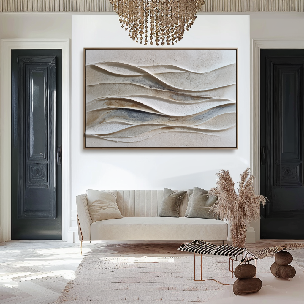 Textured wave wall art in neutral tones for modern home décor