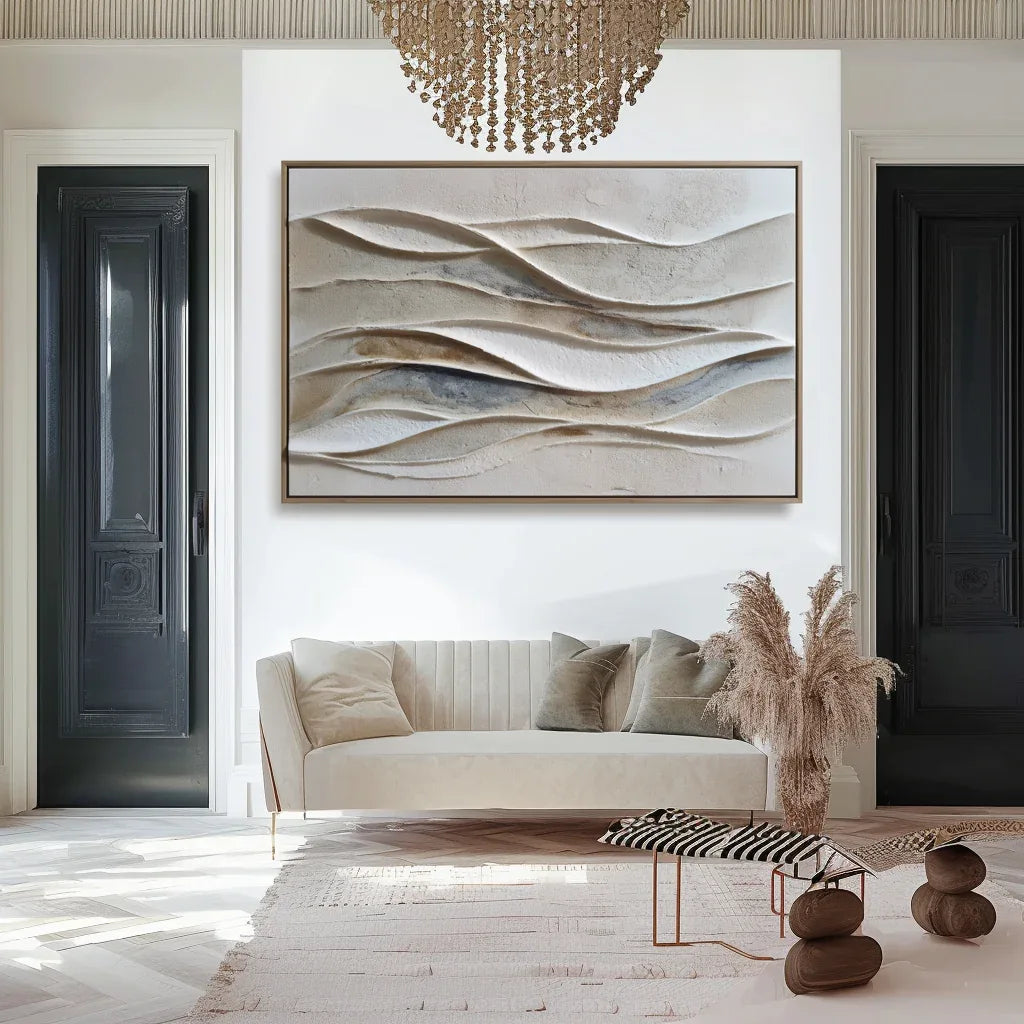 Flowing Harmony – Modern Minimalist Decoration 3D Beige Wave Texture Wall Art - artextured
