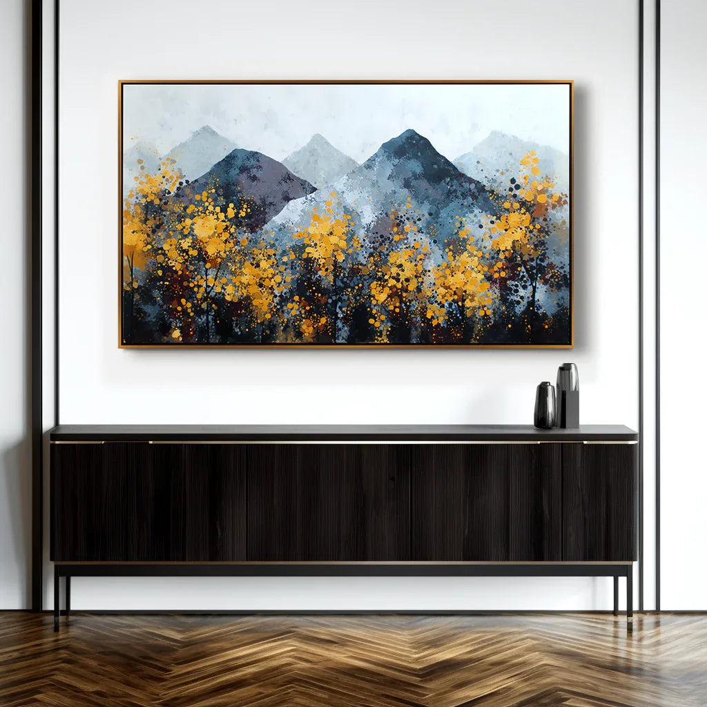 Golden Silence – Abstract Autumn Mountainscape Canvas Painting - artextured