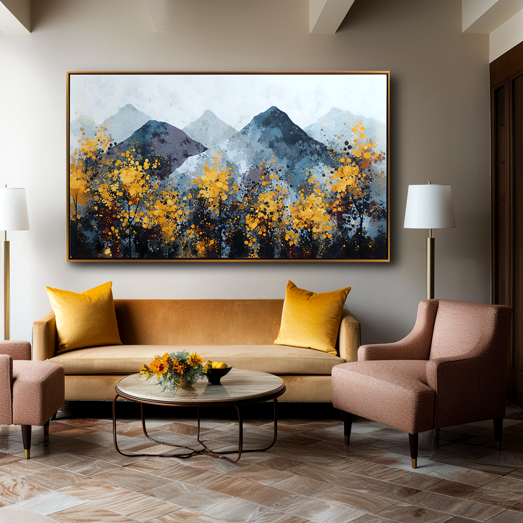 Golden Silence – Abstract Autumn Mountainscape Canvas Painting