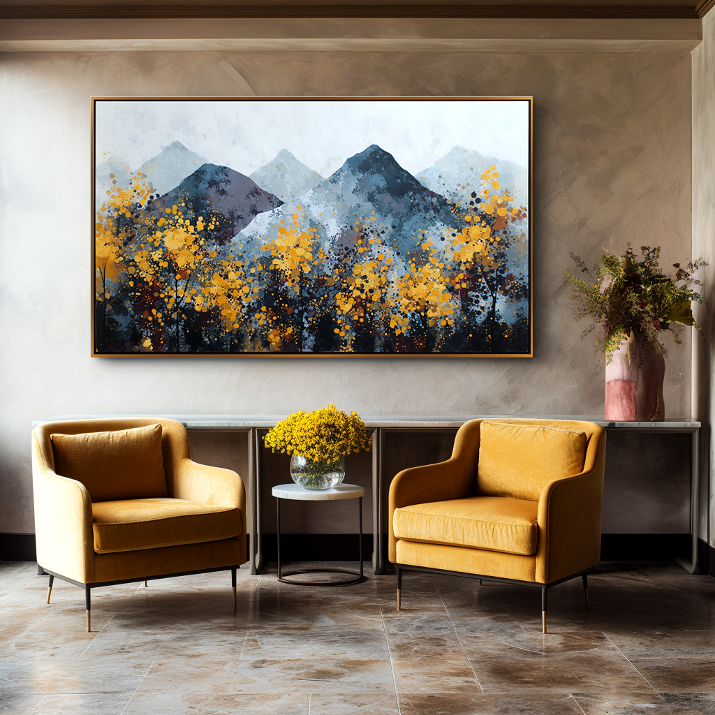 Golden Silence – Abstract Autumn Mountainscape Canvas Painting