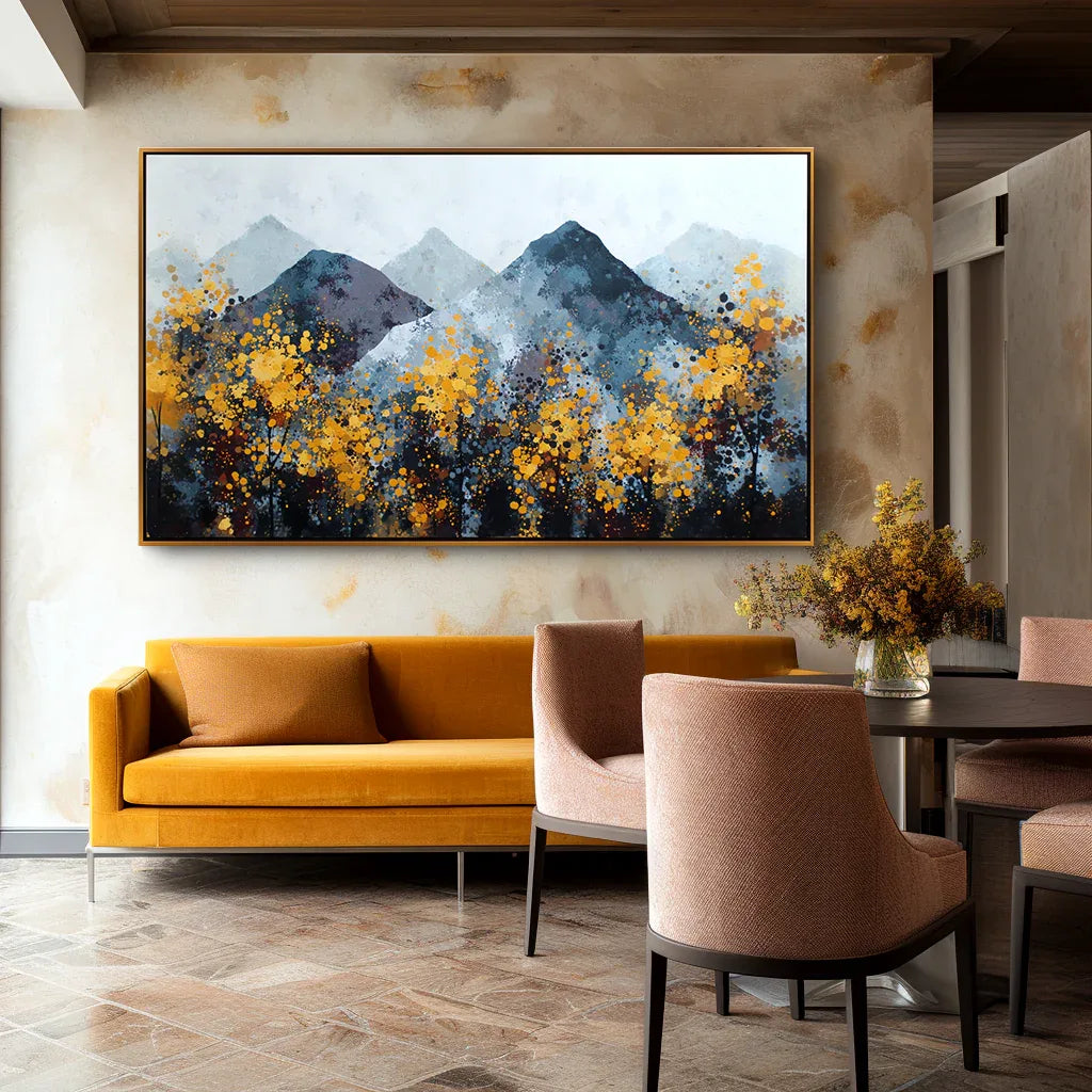 Golden Silence – Abstract Autumn Mountainscape Canvas Painting - artextured