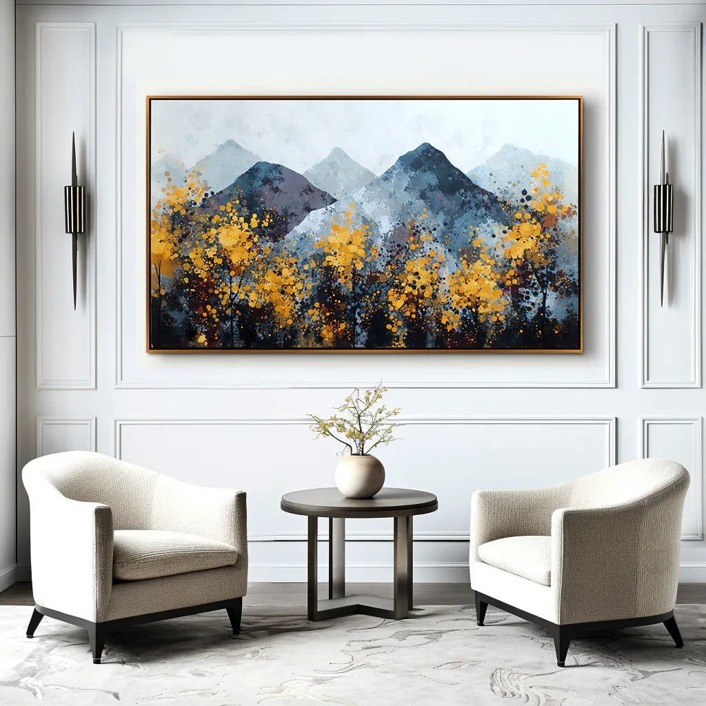 Golden Silence – Abstract Autumn Mountainscape Canvas Painting - artextured