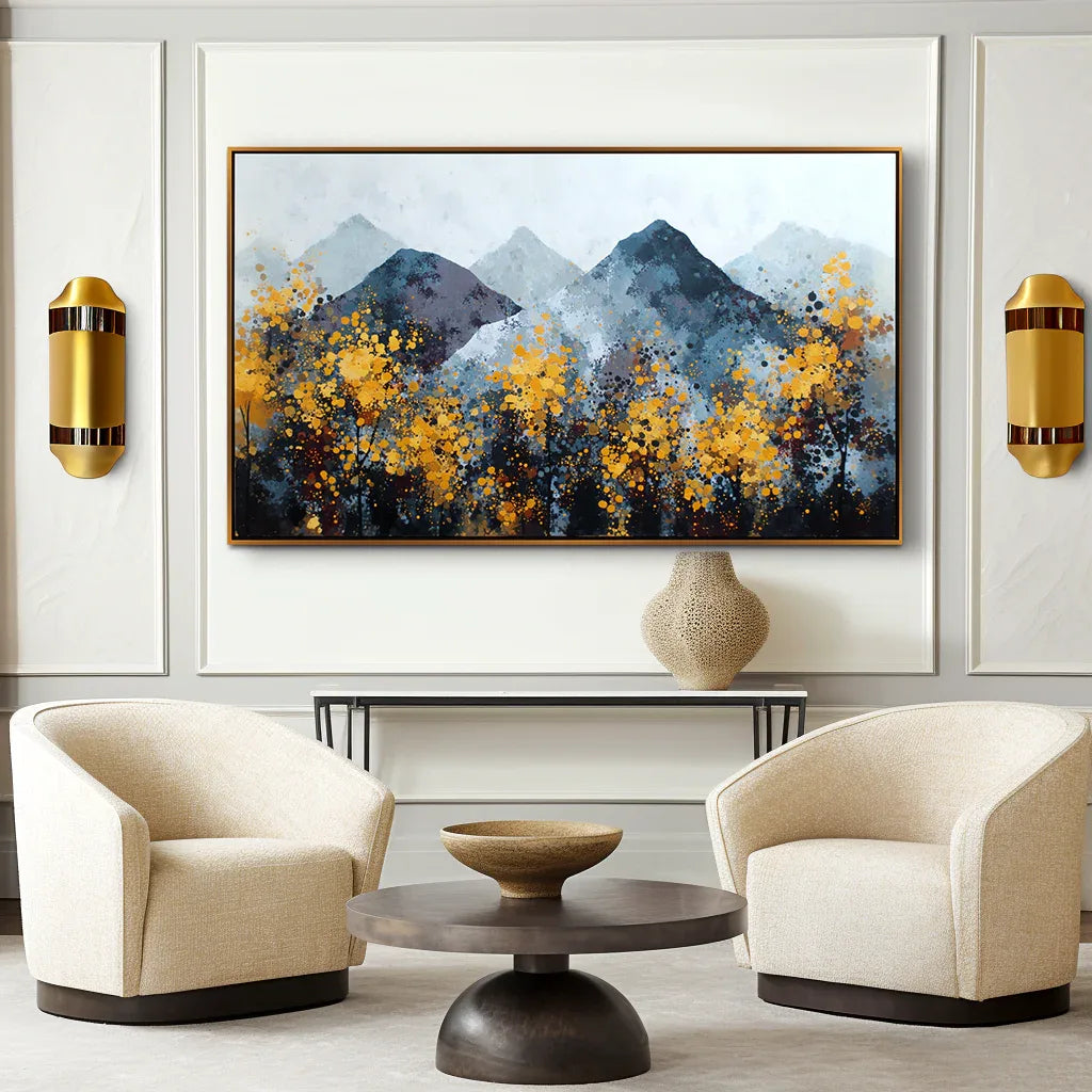 Golden Silence – Abstract Autumn Mountainscape Canvas Painting - artextured