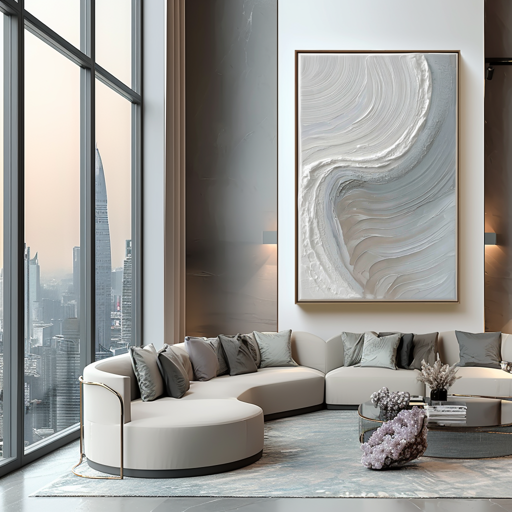Calm Horizons neutral abstract wall art with textured layers in white and beige tones