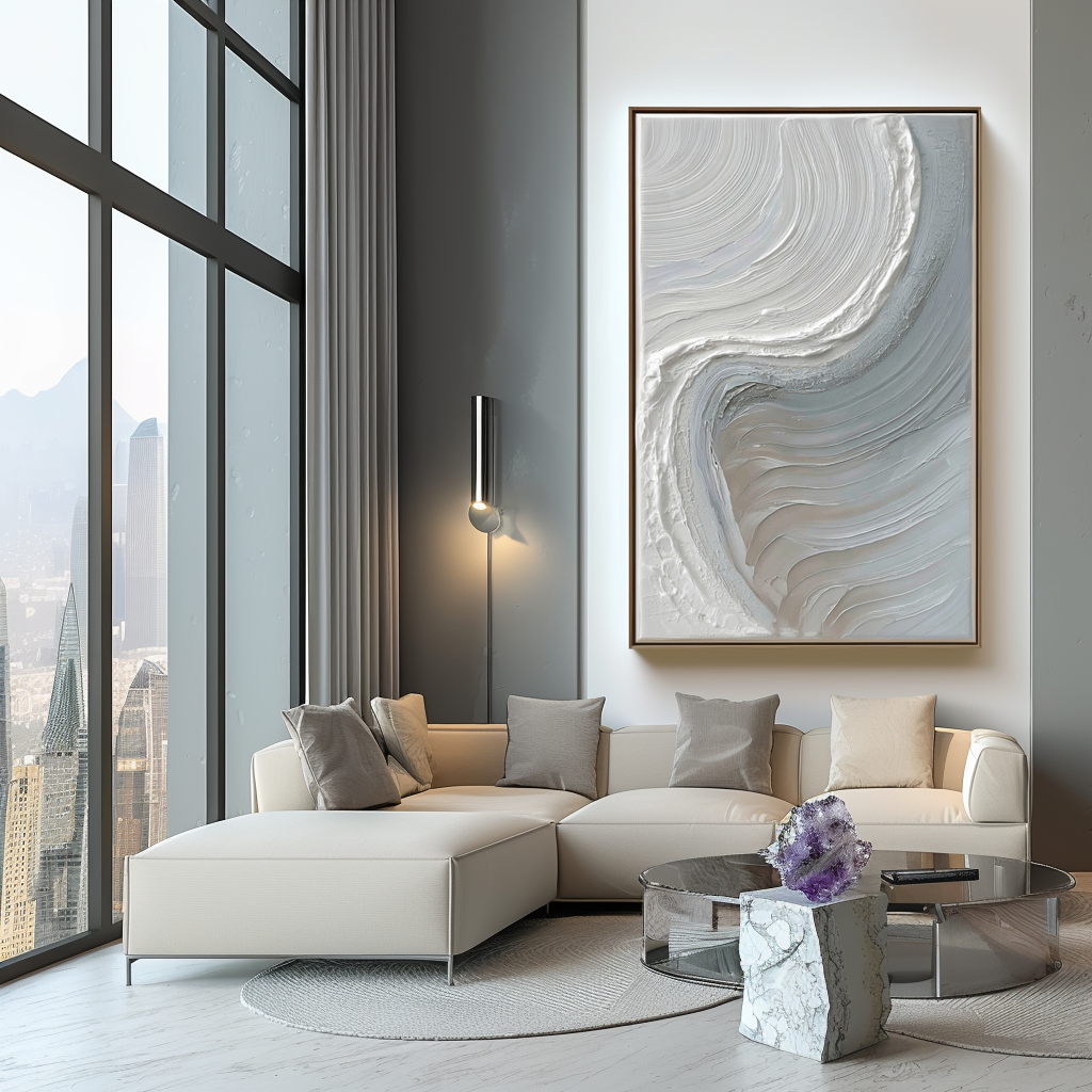 Calm Horizons neutral abstract wall art with textured layers in white and beige tones