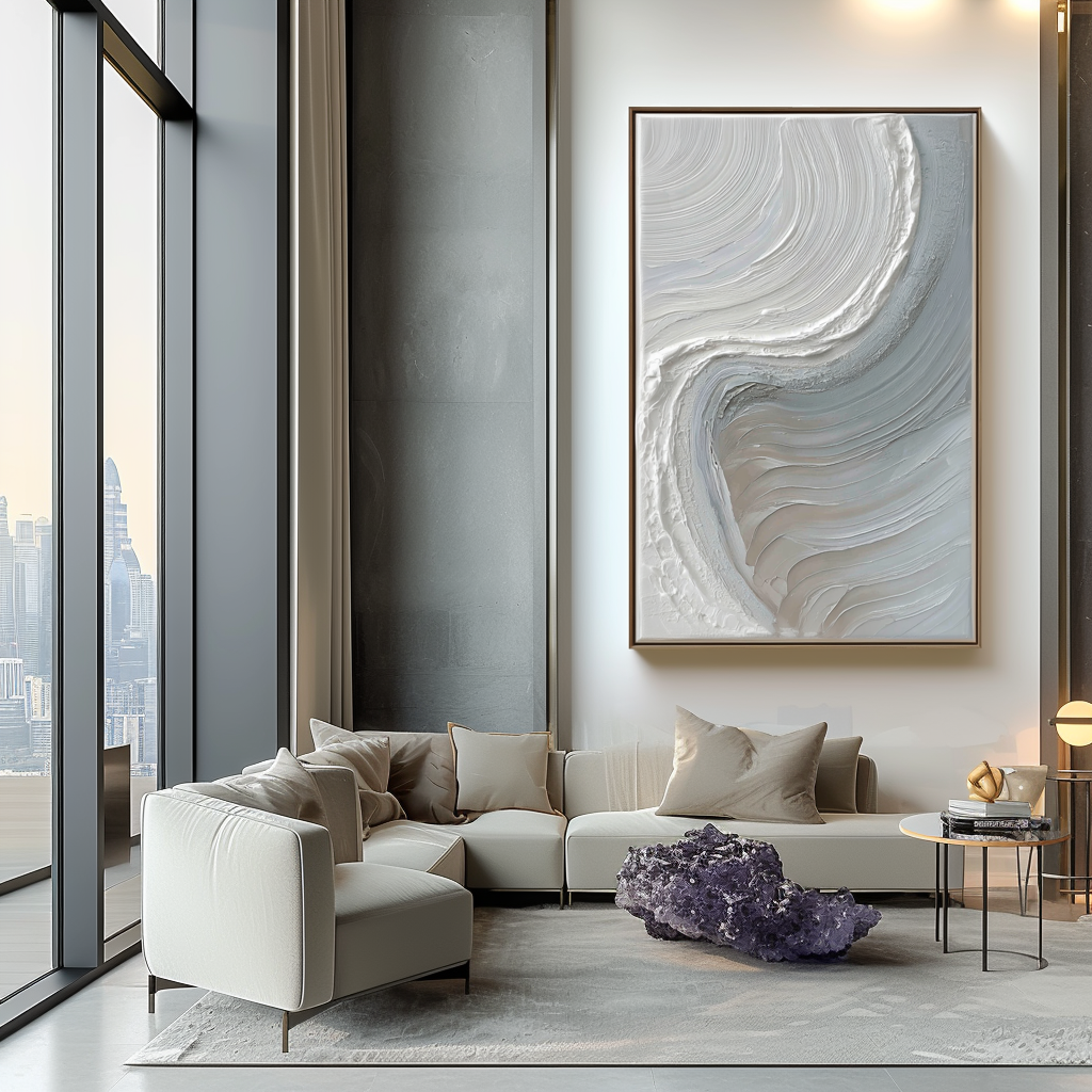 Calm Horizons neutral abstract wall art with textured layers in white and beige tones