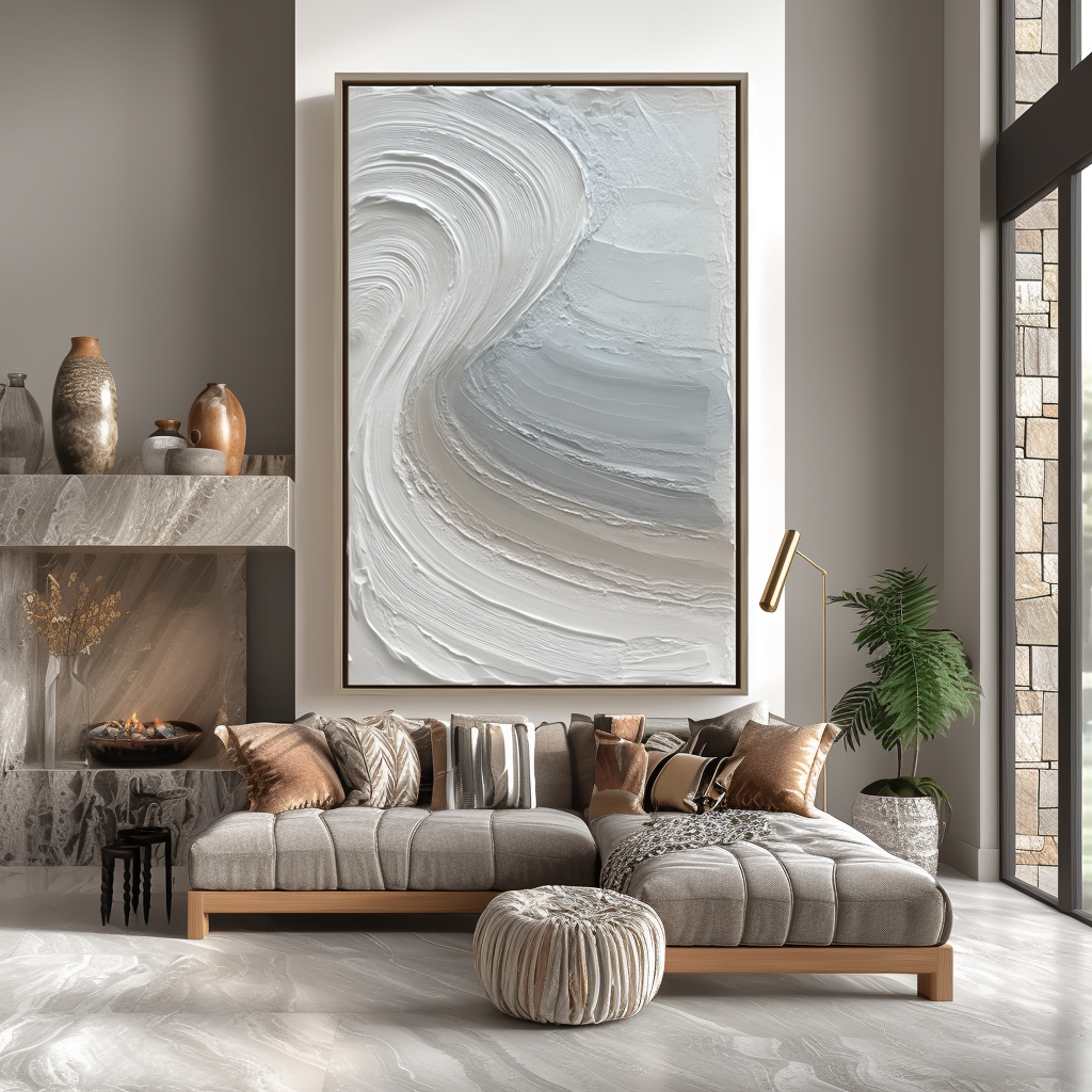 Neutral wall art with textured abstract white and beige strokes