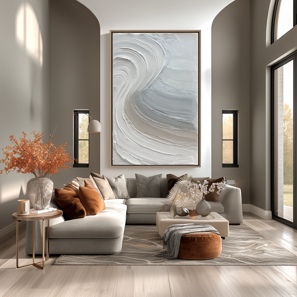 Neutral wall art with textured abstract white and beige strokes