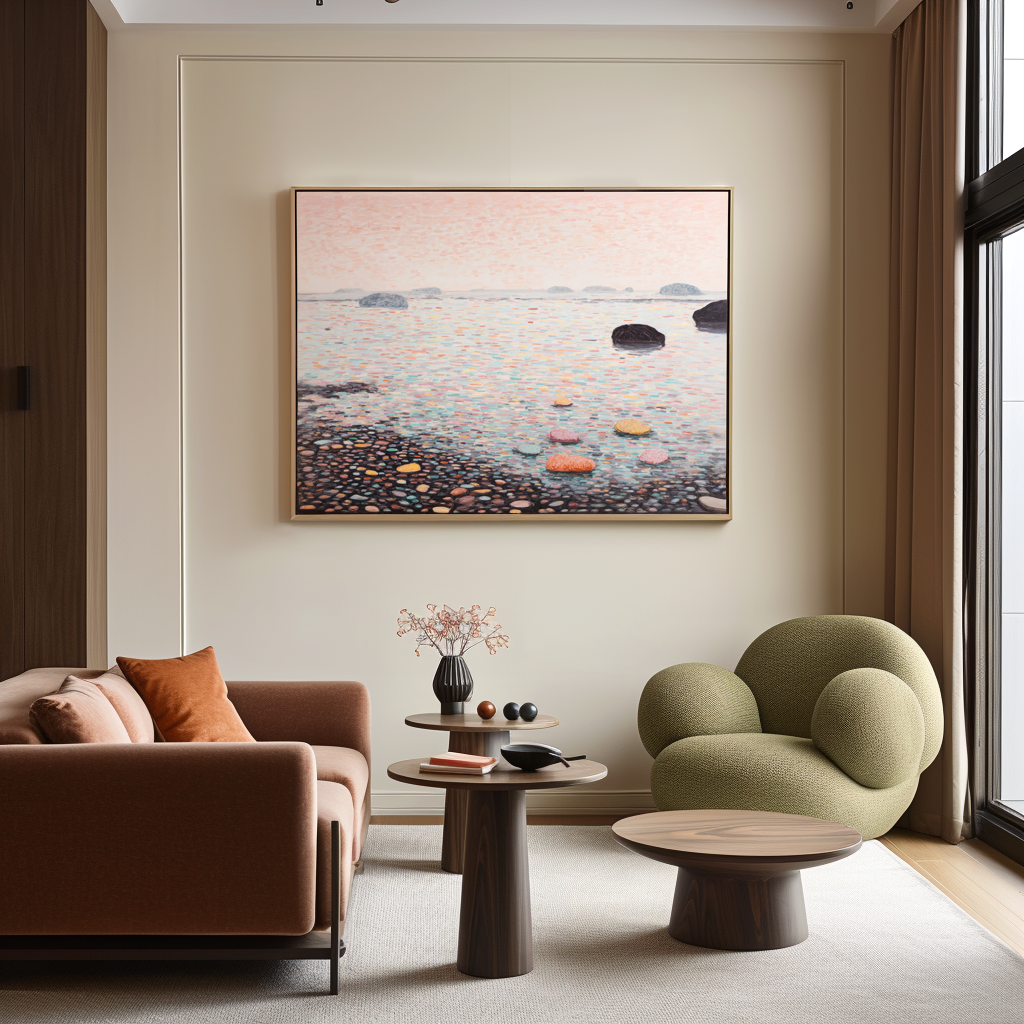 Pebbled Horizon – Abstract Seascape Textured Canvas Wall Art