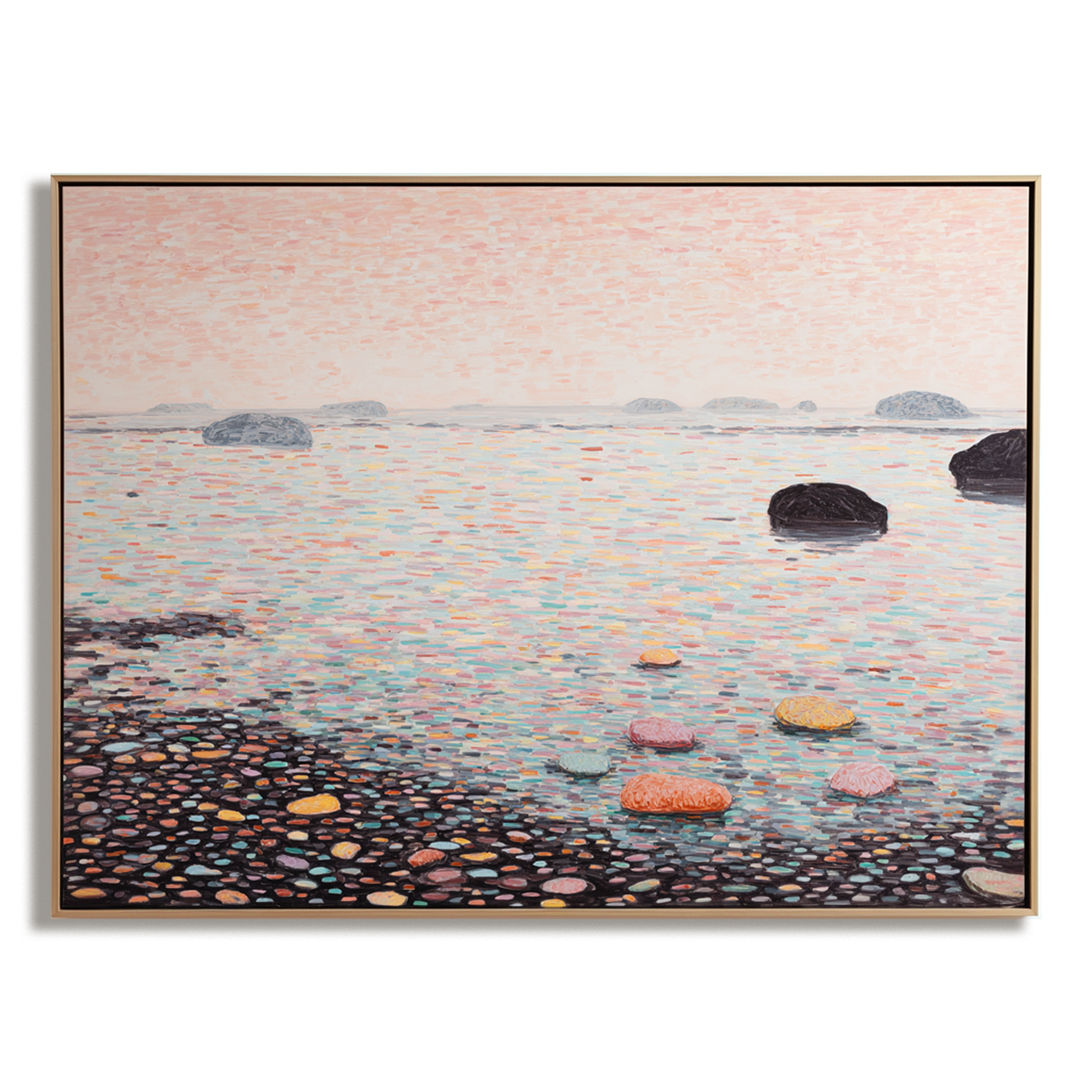 Pebbled Horizon – Abstract Seascape Textured Canvas Wall Art
