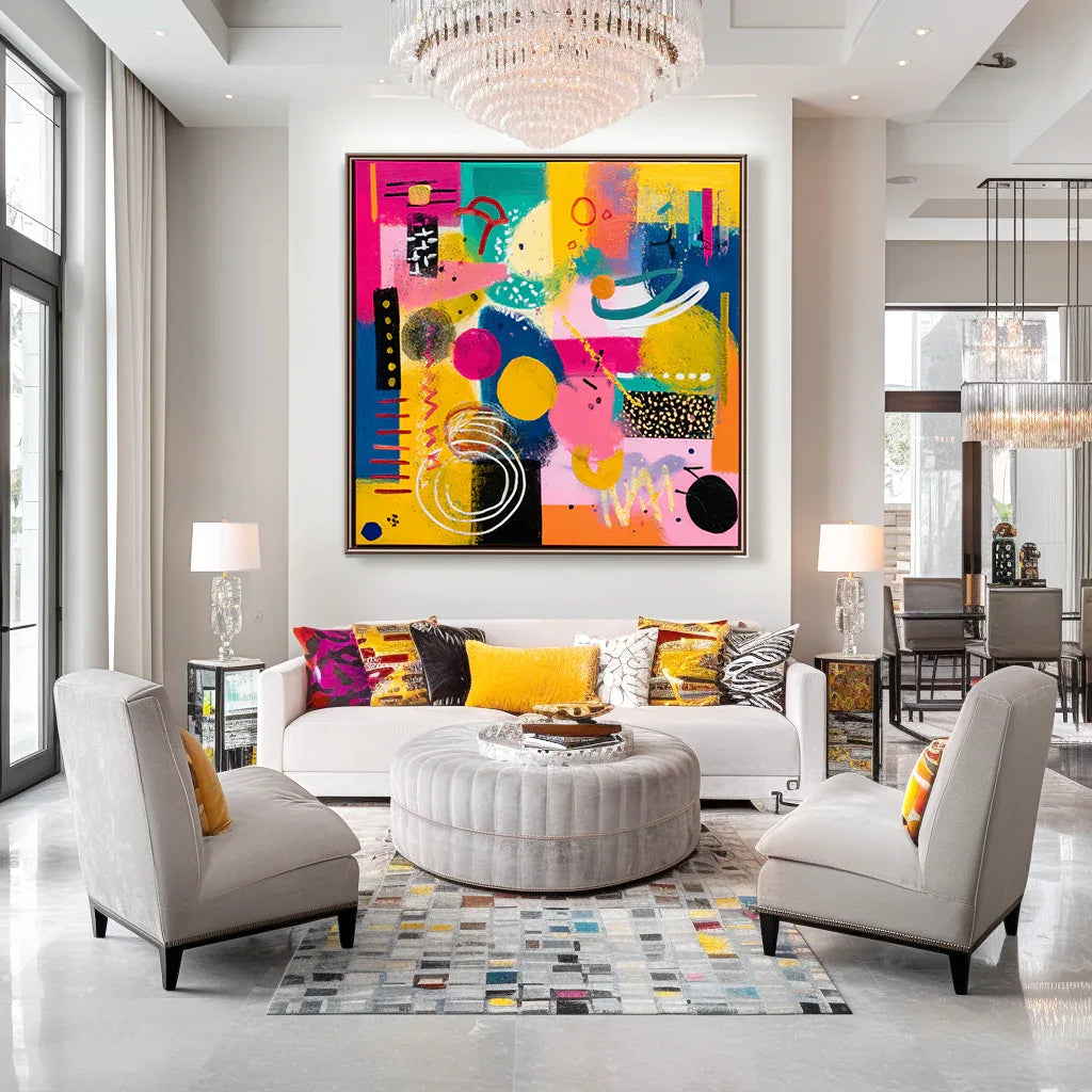 Pop Shape Surge-Hand Drawn Thick Painted Abstract Geometric Colored Wall Art - artextured