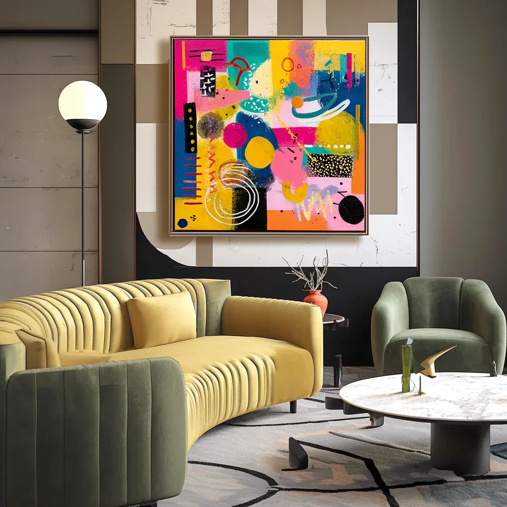 Pop Shape Surge-Hand Drawn Thick Painted Abstract Geometric Colored Wall Art - artextured