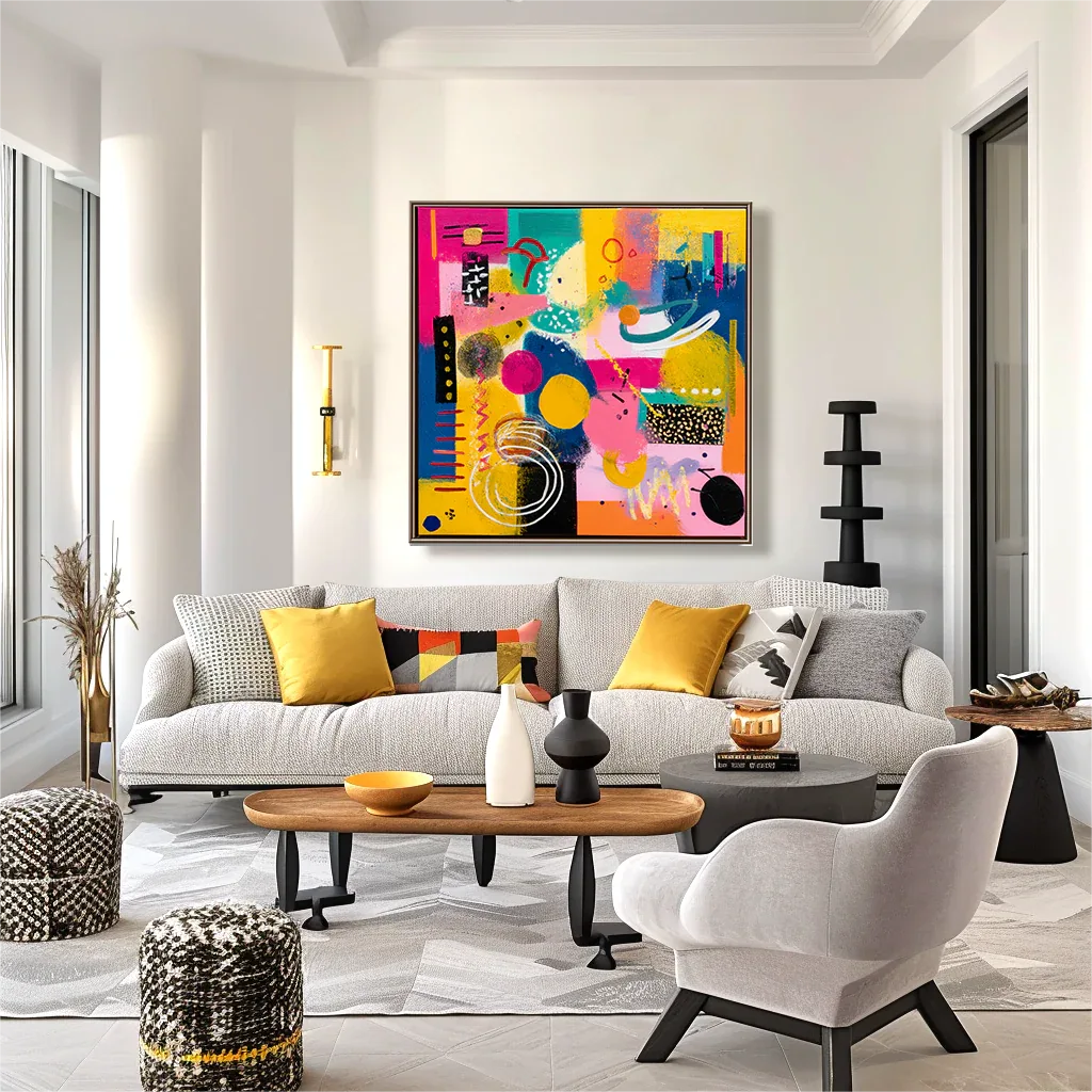 Pop Shape Surge-Hand Drawn Thick Painted Abstract Geometric Colored Wall Art - artextured