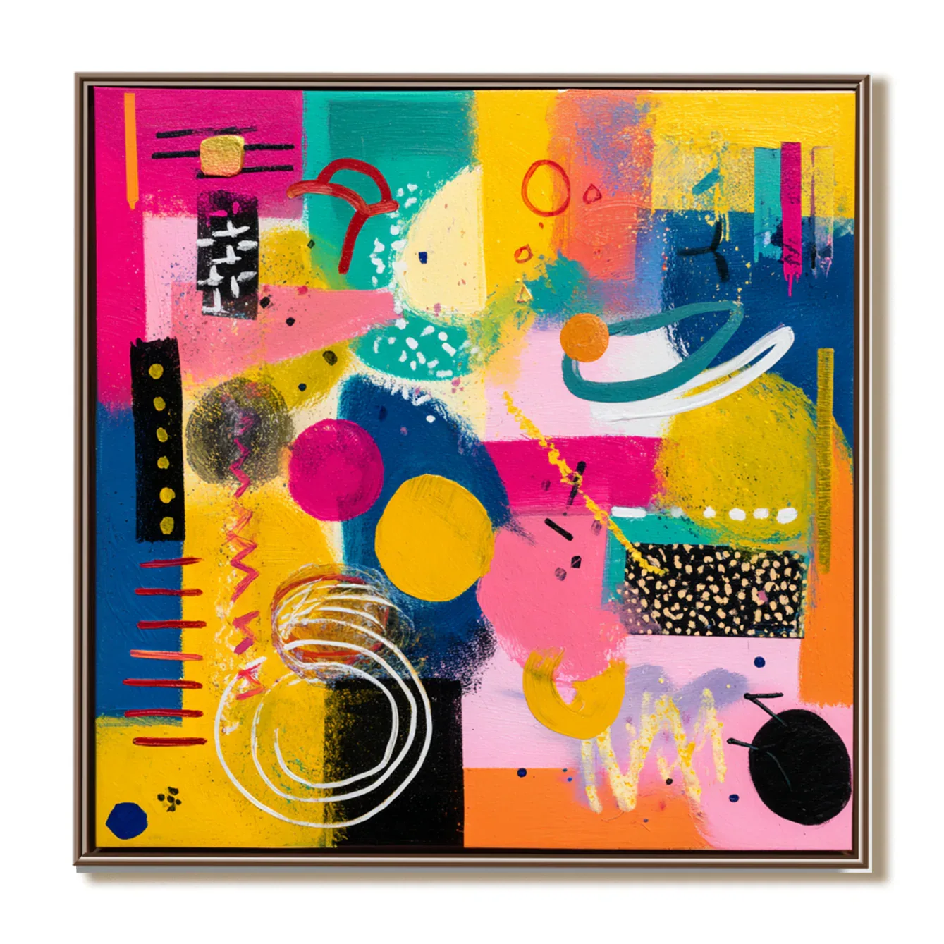 Pop Shape Surge-Hand Drawn Thick Painted Abstract Geometric Colored Wall Art - artextured