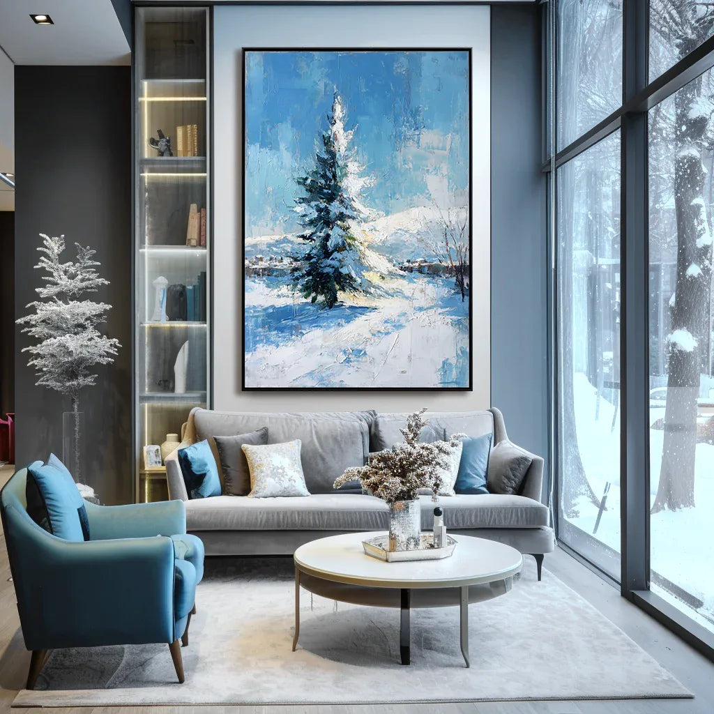 artextured – Winter Serenity | Snowy Pine Tree Textured Oil Painting - artextured