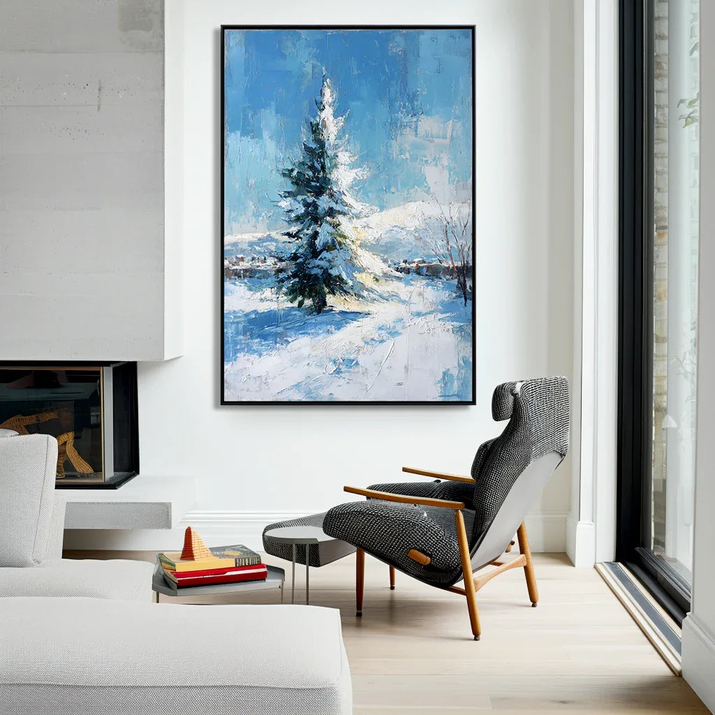 artextured – Winter Serenity | Snowy Pine Tree Textured Oil Painting - artextured