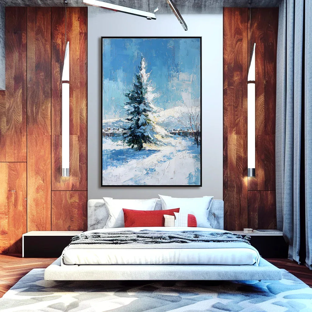 artextured – Winter Serenity | Snowy Pine Tree Textured Oil Painting - artextured