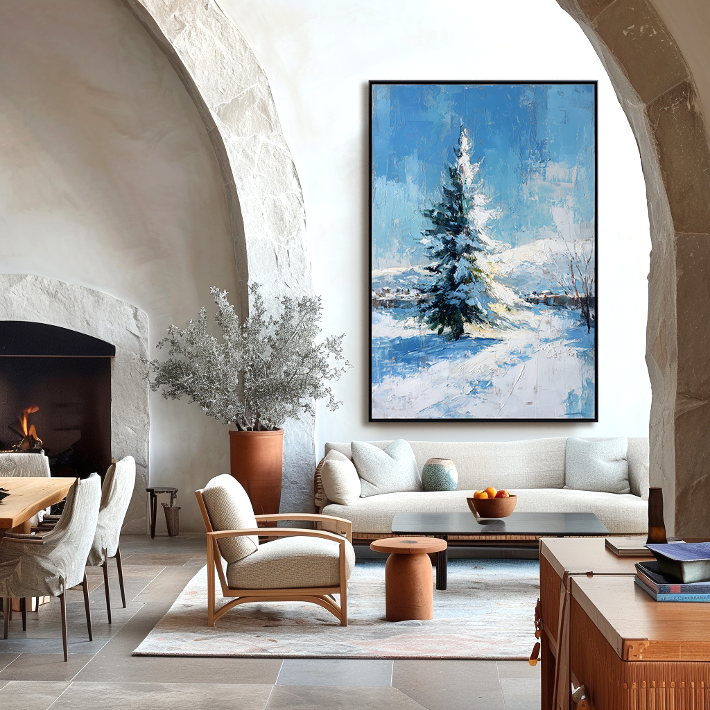 artextured – Winter Serenity | Snowy Pine Tree Textured Oil Painting