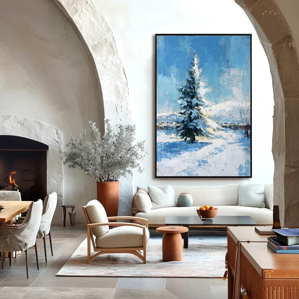 artextured – Winter Serenity | Snowy Pine Tree Textured Oil Painting - artextured