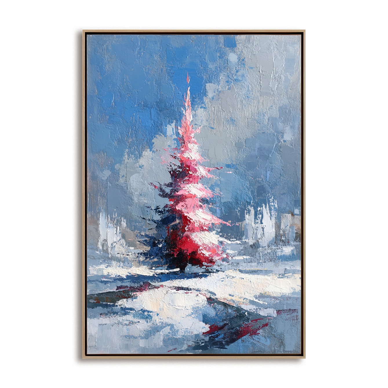 artextured – Crimson Christmas Tree | Textured Holiday Oil Painting