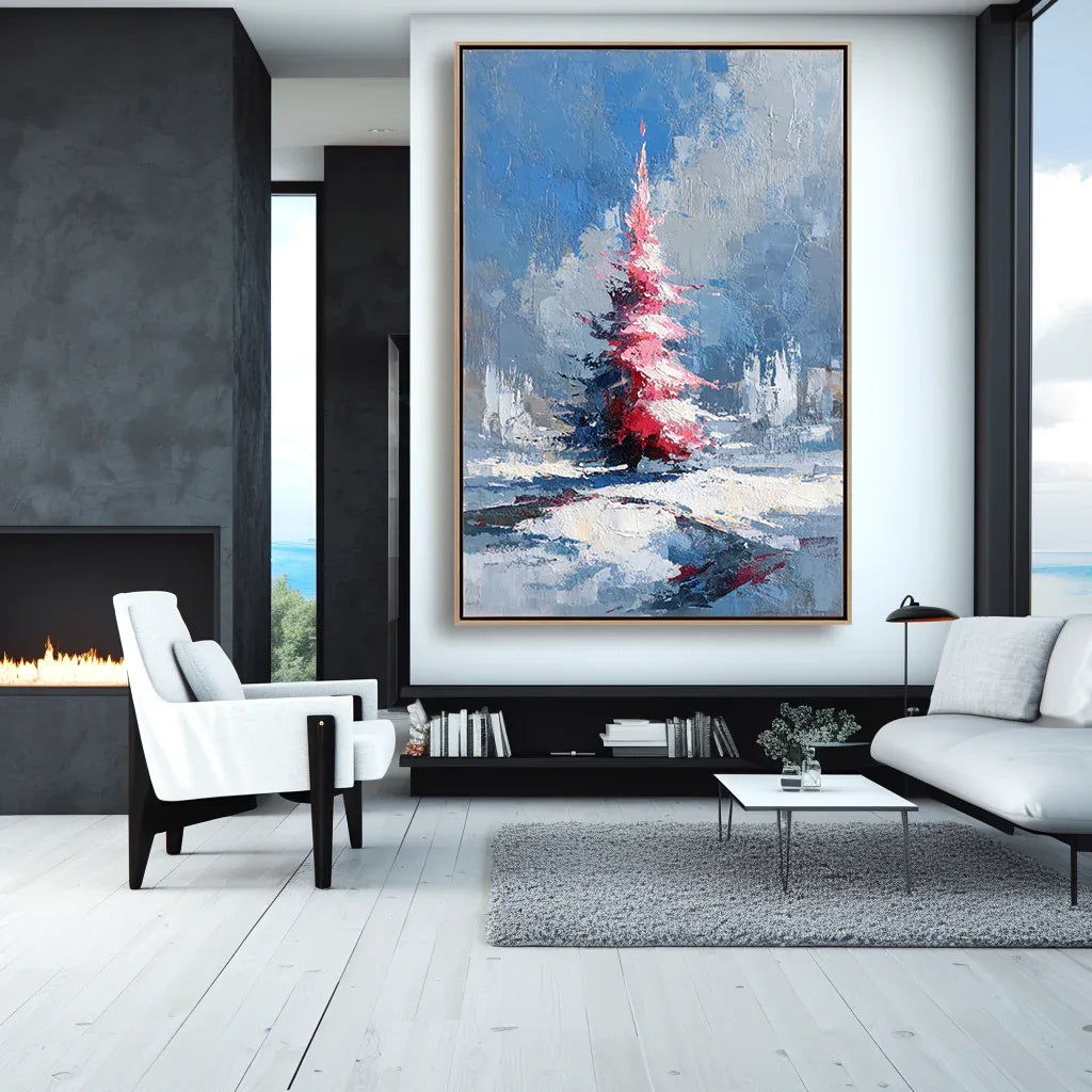 artextured – Crimson Christmas Tree | Textured Holiday Oil Painting - artextured